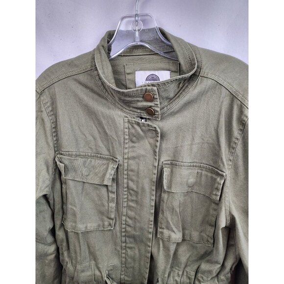 1 Sunset Lane Olive Green Belted Softshell Cargo Utility Jacket Large - Picture 3 of 7